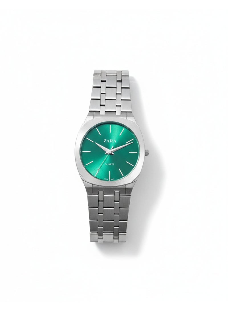 ZARA Stainless Steel Quartz Watch with Green Dial - Image 1